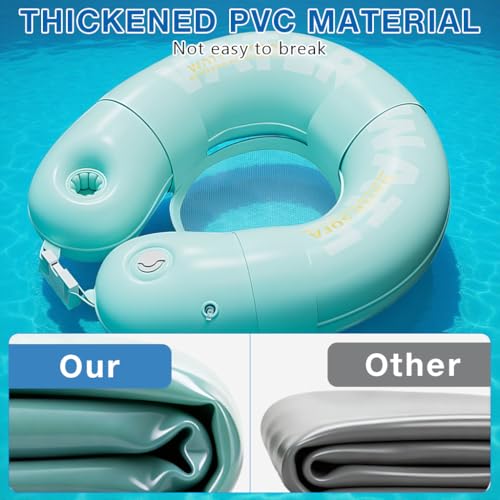 Image of Proberos Inflatable Pool Float Lounger with Cup Holder, PVC Floating Chair, Press Self-Inflating Reclining Water Lounge, Pool Float Pool Raft for Beach, Lake & Summer Pool Parties, 79x71CM