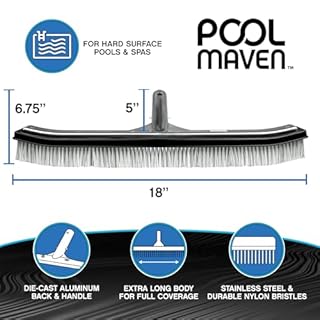 POOLMAVEN 18-Inch Gunite Inground Pool Brush with Die-Cast Aluminum Back and Combo Nylon and Stainless Steel Bristles, Heavy Duty Wall and Floor Brush for Hard-Surface Pools, Performance Series