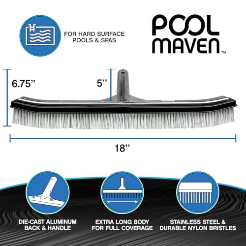 POOLMAVEN 18-Inch Gunite Inground Pool Brush with Die-Cast Aluminum Back and Combo Nylon and Stainless Steel Bristles, Heavy Duty Wall and Floor Brush for Hard-Surface Pools, Performance Series by Poolmaven - Image 2