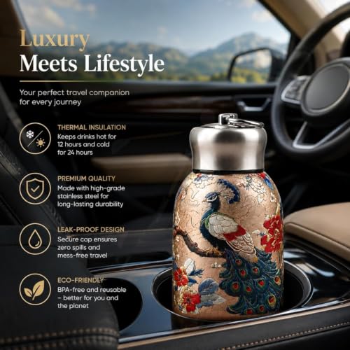 Image of Printed 300 ml Stainless Steel Water Bottle, Leakproof Double Wall Insulated Travel Flask, Beautiful Design Hot & Cold Beverage Bottle for Daily Use & Gifting