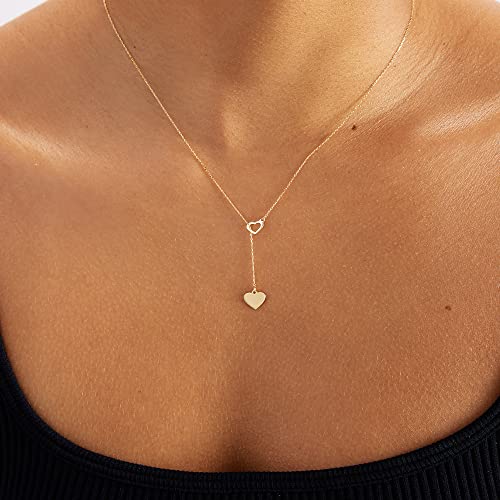 Gelin 14k Solid Gold Heart Y-Necklace for Women | 14 Karat Gold Heart Necklace | Double Heart Necklace | Lariat Necklace with 18 inch Solid Gold Chain3