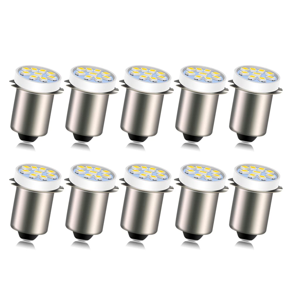 Ruiandsion P13.5S LED Bulb 12V Warm White Soft Glow 0.5W COB 450LM Non-Polarity Flashlight Replacement Bulb for 8-Cell Torch, Camping Lantern, Home Emergency Light - 10-Pack
