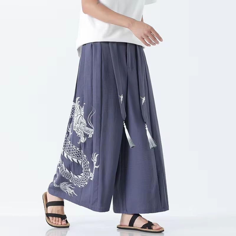Pantalon ample rétro hommes WOLONG avec imprimé dragon vintage - 3