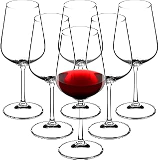 KADAX Red Wine Glasses Crystal Glass Set of 6 450ml Beautiful Wine Glasses with High Stemmed Red Wine Goblets for Home Party Wide Coaster