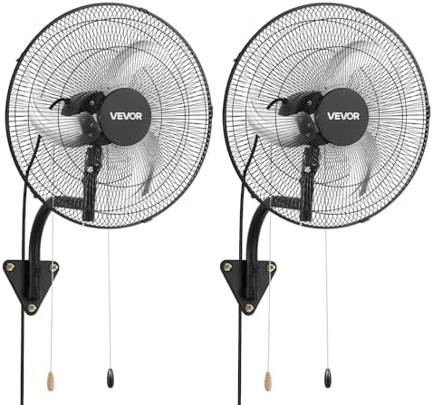 VEVOR Wall Mount Fan, 18 in Wall Mounted Hanging Fan Oscillating, 3-Speed, Long Airflow Distance, Adjustable Rotation Angle, Mechanical Powerful for Industry, Commercial, Garage, Workshop, Gym, 2 Pack