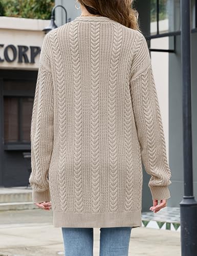 VIMPUNEC Womens Fall Long Cardigan Sweaters Cable Knit Jackets Open Front Outwear Coats with Pockets2