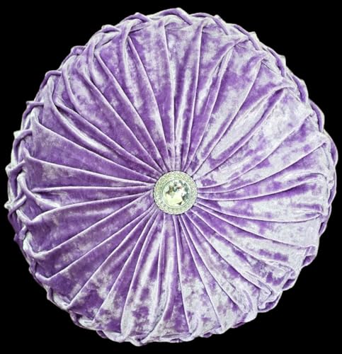 Householdfurnishing Crushed Velvet Cushion Round Filled Small & Large Stitched with Diamond (Lilac, 35 x 35)