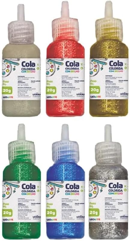 Cola Gliter com 6 Cores, Leonora, Colorido, 25g