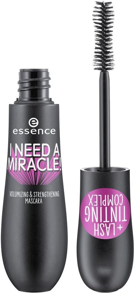 essence cosmetics I NEED A MIRACLE! VOLUMIZING & STRENGTHENING MASCARA, No. 01, Black, Volumizing, Strengthening, Color Effect, Vegan, Without Microplastic Particles, Nanoparticles Free, Without