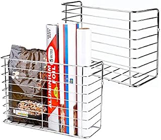 2 Pack Wall Door Mount Kitchen Wrap Organizer Rack,Cabinet Door/Pantry Door/Wall Mount Kitchen Storage Organizer Basket Versatile The metal storage basket Kitchen Storage