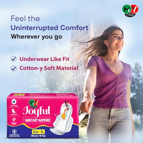 Image of Joyful Sanitary Napkins for Women | Cotton Soft, Super Absorbent, Odour & Rash Free, Leak-Proof Pad for Heavy Flow, Overnight Protection & Travel, Xl, 54 pads, Pack of 3