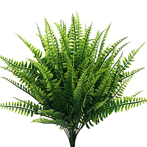 Artificial Fern Boston Plants, Plastic Shrubs Grass Fake Greenery Ferns Bushes for Home Garden Office Kitchen Outdoor Indoor UV Resistant Wedding DIY Decor Planter Filler Christmas Decoration - 4 Pack