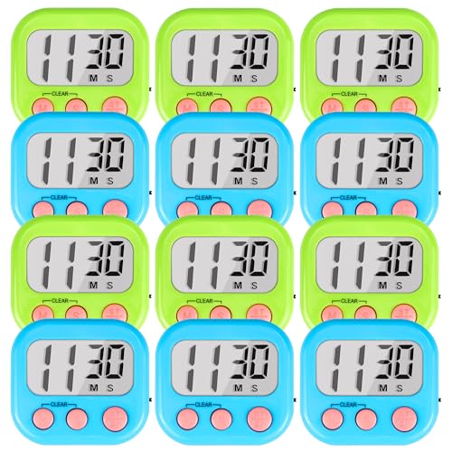 Timer for Kids Digital Kitchen Timers for Cooking- 12 Pack Blue Green