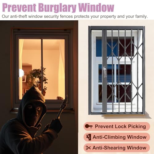 Verstellbare Haustier- Sicherheits- Fensterstangen für die Sicherheit zu Hause, horizontaler Einbruchschutz für Schiebefenster, 76- 96 cm Höhe, 91, 4 x 127, 7 cm Größe, Außenschutzgitter-3