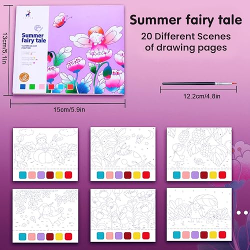 Image of Kidology Water Color Books for Kid, Painting Book with 20 Sheet, 1 Brush, Mini Watercolor Book, Educational Montessori Toy, Gift for Boys Girls, Art & Craft Travel Activity (Fairy Tale), Multicolor