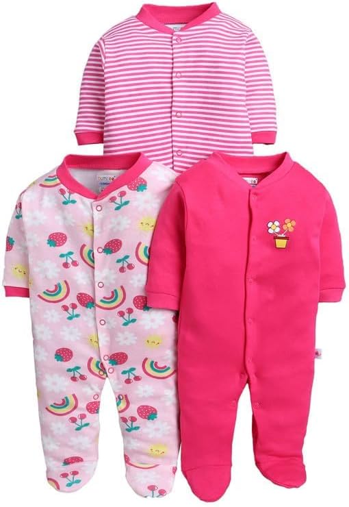 Baby Rompers for New Born Baby Boys & Girls | Soft Cotton Infant Clothes, Body Suits & Sleep Suits for Newborn baby (Pack of 3)
