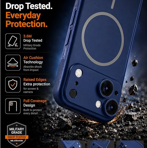 Image of for iPhone 13 Cover Luxury Glass Matte Lens Protect Case Magnetic for Mag-Safe Wireless Charging Shockproof PC Cover for iPhone 13 Back Cover (Blue)