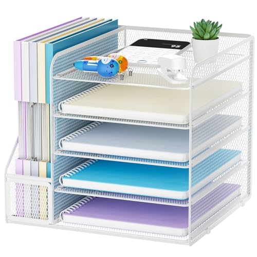 Marbrasse Schreibtisch Organizer und Büro Zubehör,5-Tier Briefablage,Mesh Büro Organizer für Schreibtischzubehör & Ablage(weiß)