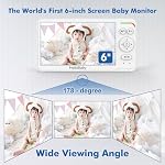 Moniteur de bébé HelloBaby écran IPS de 6 pouces, première mondiale, batterie de 30H, sans WiFi, caméra vidéo panoramique inclinable avec vision nocturne, VOX, communication bidirectionnelle, 1000 pi, moniteur vidéo audio portable idéal pour maman, personnes âgées