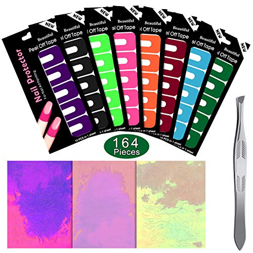 160 Pieces Nail Polish Protector Disposable Peel Off Tape U-Shape Spill-Proof Stickers with Tweezers and Flame Nail Sticker for Nail Art Painting
