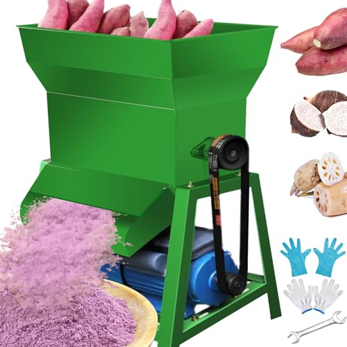 TXMACHINE® Electric Grinder,300-400kg/h food Mill automatic Cassava grinder Machine for Potato Fresh Lotus Root with 2 gloves 1 wrench (1.5KW green grinder, 220V/50HZ)