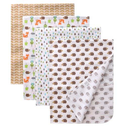 Gina Era Unisex Baby Cotton Flannel Receiving Blankets, Baby Blankets 4 Pcs, Baby Swaddle Blankets, Baby Flannel Blanket 30x30 Inches for Boy Girl (Style-7)