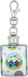 Stainless Steel 1oz Mini Flask Key Chain - Summer Party Celebration BBQ Vintage Retro Camper Trailer