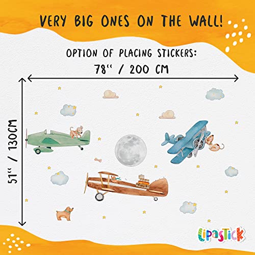 Lipastick Large Airplane Wall Decals For Kids - Premium Kids Wall Stickers Aircrafts - Creative Nursery Wall Decal For Children's Room, Bedrooms - Plane Baby Nursery Wall Decor - Large Vinyl Wall Decal S Size (S, 15082113) #TOP1