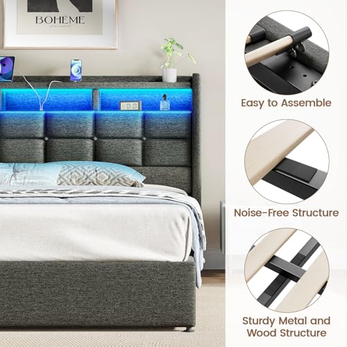 Driftalia Upholstered King Size Bed Frame with Lift Up Storage, Dark Grey by Driftalia - Used condition - Image 8