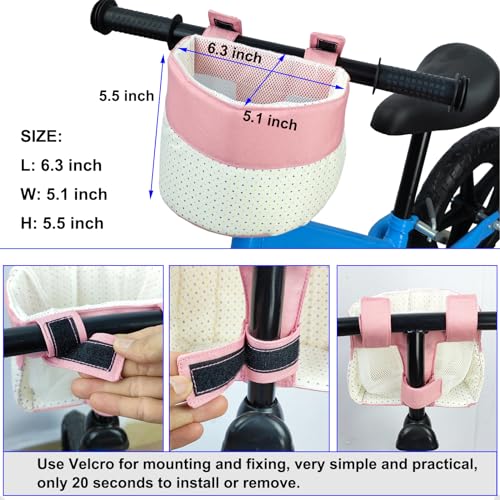 Mkuero Kids Bike Basket, Soft Doll Bike Seat, Girls Bicycle Basket for Toy Doll Storage, Children\'s Bicycle Accessories for Balance Bikes, Children\'s Bicycles and Scooters(Pink Patchwork White)