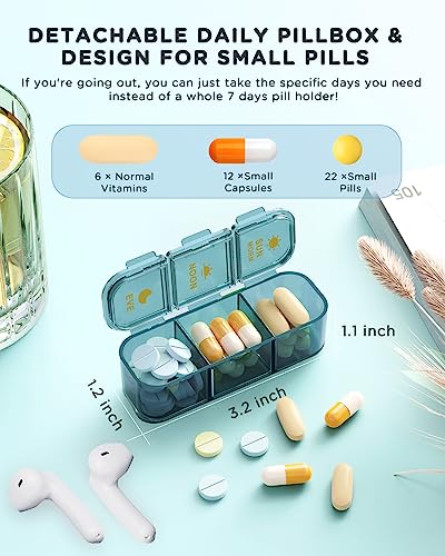 Image of Pill Organizer 3 Times A Day, 7 Day Pill Box 3 Times A Day - Acedada Weekly Vitamin Box Organizer with 7 Separate Containers, Portable Daily Medicine Planner Case for Vitamin Fish Oil Supplement, Blue
