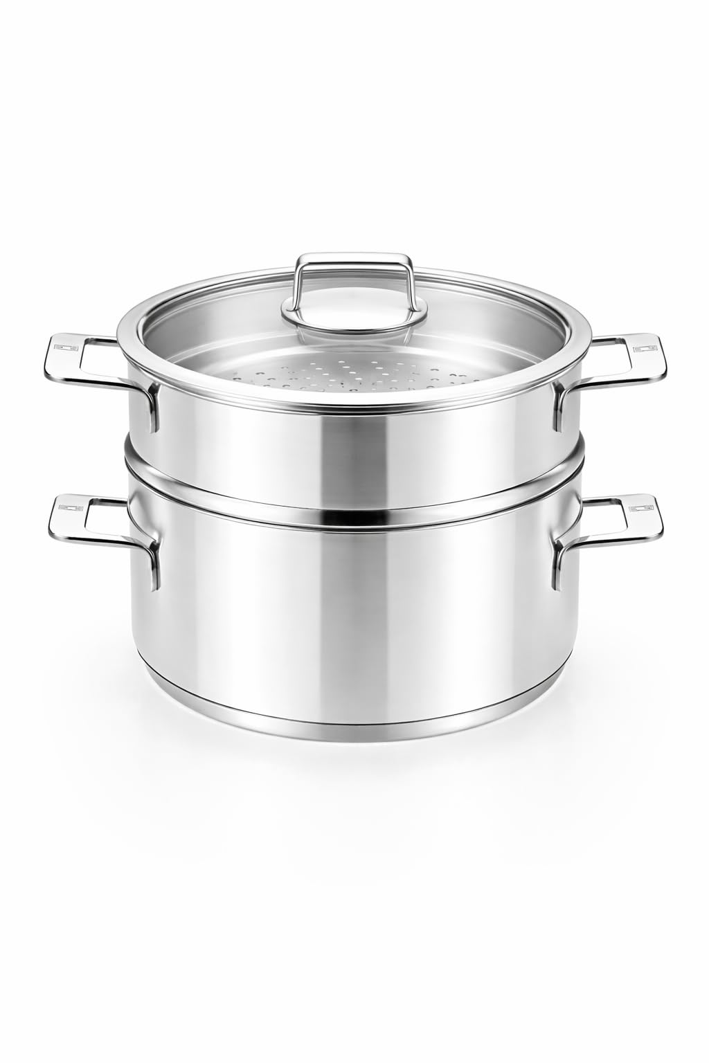 BRA Signature | Set cocina al vapor 24 cm con tapa, Acero Inoxidable 18/10 | Sin antiadherente, Cacerola 24 cm con Vaporera y Tapa de vidrio, 3, 75L, apta para inducción, triple fondo full induction