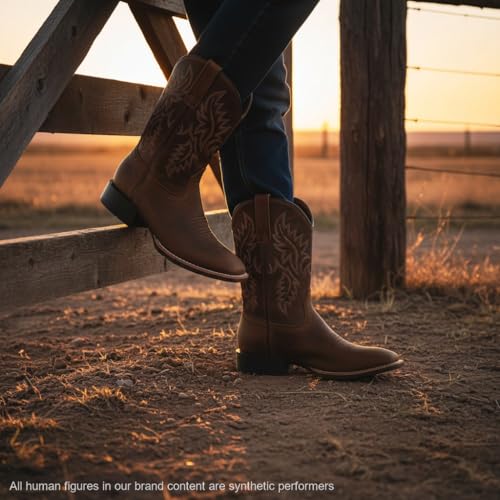 Image of SUREWAY Cowboy Boots For Men - Mens Square Toe Western Boot,Oil /Slip Resistant,Durable Fashionable Classic Pull on 10 Inch Boots Mid Calf Wellington Boots