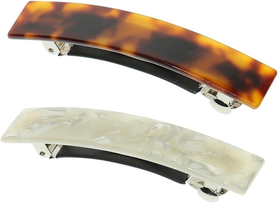 Metal/Plastic Hair Back Clip Retro Large Hair Barrettes Automatic Hair Clasps Simple Automatic Hair Clip French Clip Barrettes for Women Ladies, 2 Pcs