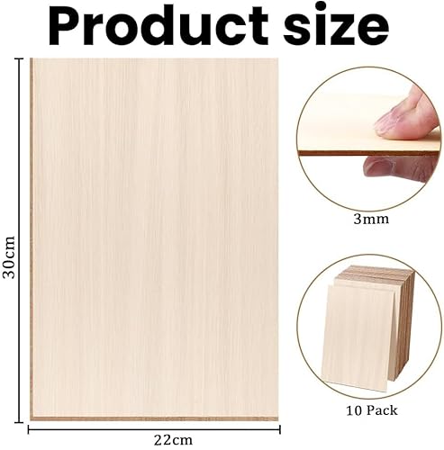 Tiusixsy 10 Stück Sperrholzplatte 3mm, 300 x 220 mm Lindensperrholz, A4 Sperrholz, Holzplatten zum Basteln, für DIY Holzarbeiten, Laserbearbeitung, Brandmalerei, Holz Modellbau, Gemälde