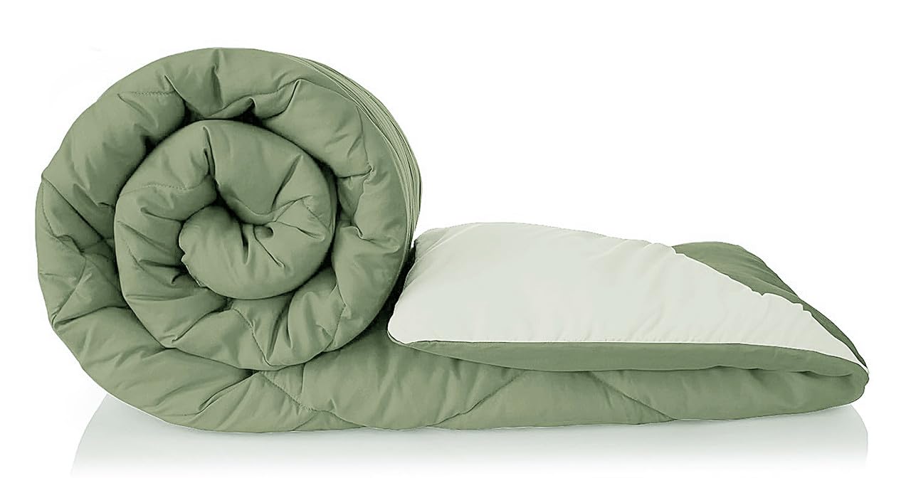 Premium Microfiber Solid Plain Double Bed Comforter | All-Season Reversible AC Blanket for Winter & Summer | Soft & Lightweight Quilt for Double Bed - 220 GSM, Olive Green-image-1