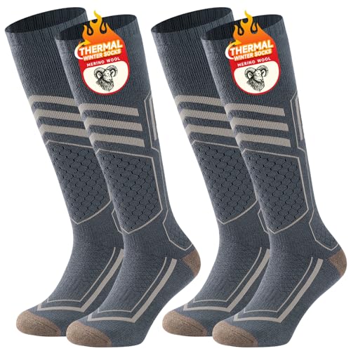 TANSTC Calcetines Térmicos Invierno Altos de Compresión Calcetines Calcetines de Esquí Lana Merina para Hombre Mujer Jóvenes Transpirables Acolchados para Deportes al Aire Libre y Trabajo,47 50 Gris