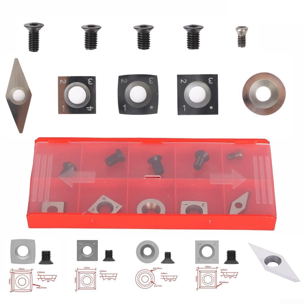 Niceminiwall Plaquettes indexables en carbure pour tour de tournage du bois, outil de coupe de burin avec plusieurs tailles, y compris carré de 15 mm et rond de 16 mm