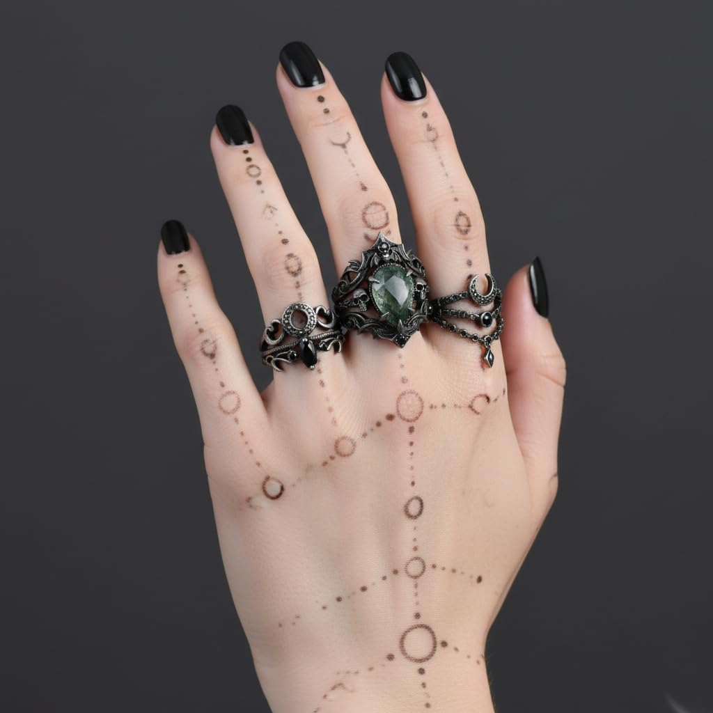 Moss Agate Gothic Promise Ring Women Set 925 Sterling Silver/10K/14K Gold Moss Agatg Engagemen Rings Set Stacking Pear Cut Gemstone