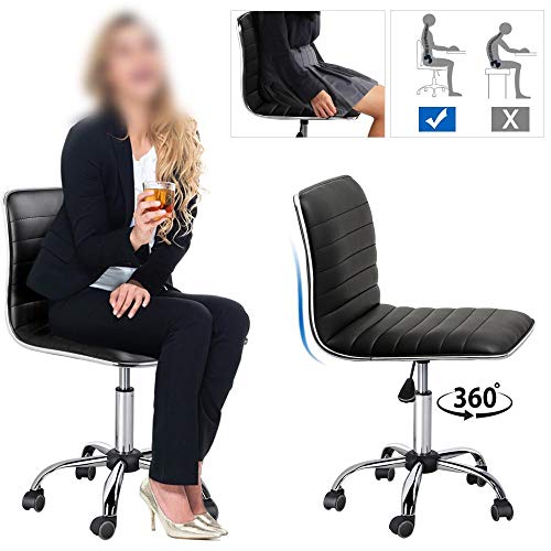 Yaheetech Adjustable Task Chair Pu Leather Low Back Ribbed Armless Swivel Black Desk Chair Office Chair Wheels #TOP6
