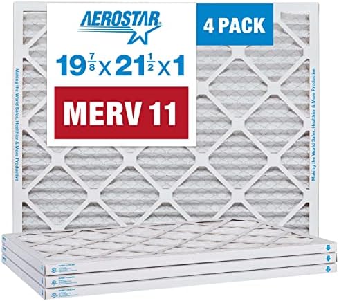 Aerostar 19 7/8x21 1/2x1 MERV 11 Pleated Air Filter, AC Furnace Air Filter, 4 Pack (Actual Size: 19 7/8" x 21 1/2" x 3/4")