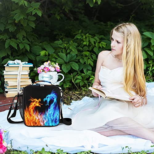Abstract Ice Fire Dragons Lunch Box For Kids Boys, Reusable Insulated Lunch Bag Thermal Lunchbox Cooler Tote Handbag With Removable Adjustable Shoulder Strap For Adults Women Men Picnic Work School #TOP4
