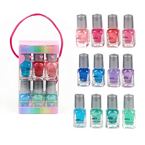 INCA Set Pintauñas Niñas Lavable con Agua - Ideal Manicura - Fácil de Eliminar Lavando las Manos - NO TÓXICO - 12 Unidades Esmalte Uñas Infantil con Purpurina