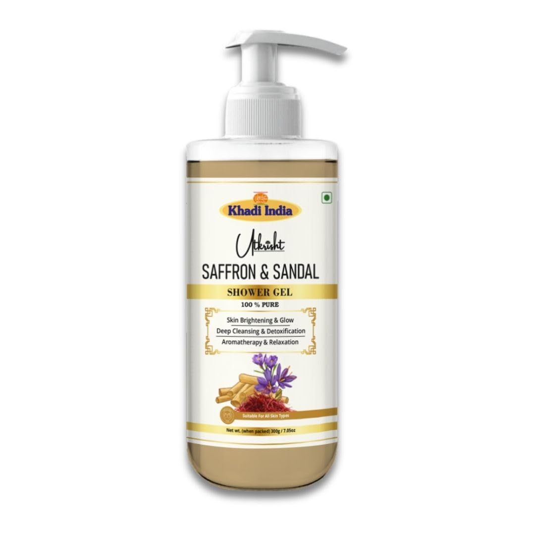 Khadi Saffron & Sandalwood Body Wash Gel 300 ml | Brightening, Hydrating & Soothing | Antioxidant Rich, Anti Aging | Woody Aroma | Body Wash Shower Gel For Women & Men | All Skin Types-image-11