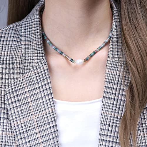 COAI Pearl Heishi Stone Beaded Choker Necklace for Women