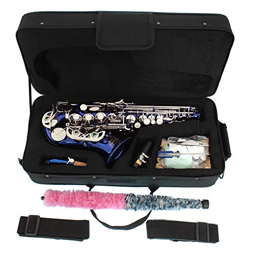Lazarro Royal Blue-Silver Keys Bb B-Flat Curved Soprano Saxophone Sax Lazarro+11 Reeds,Care Kit~24 Colors Available-330-Bu #TOP6
