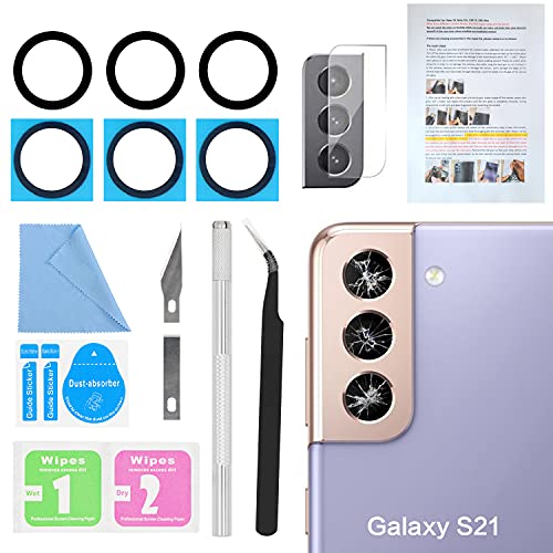 2PCS Galaxy S21 / S21+ Back Rear Camera Lens Glass Replacement, ASDAWN Back Lens Glass for Samsung Galaxy S21 / S21 Plus All Carriers with Free Lens Film + Installation Manual + Repair Tool Set