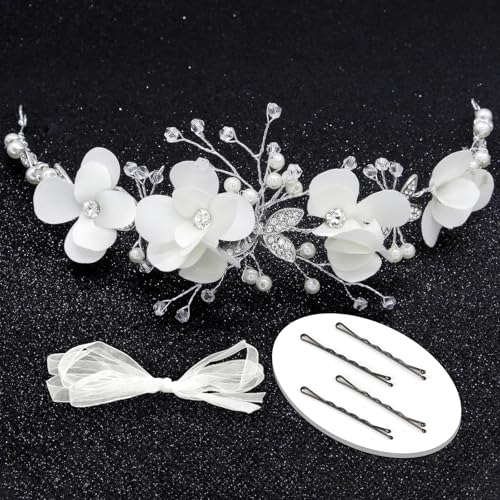 Couronne Fleur Cheveux de Mariée,Bijoux Cheveux Mariage,Fleur Perle Couvre-Chef,Coiffure de Communion Fille Accessoires,Fleur Bandeau Couronne de Mariage pour Enfant