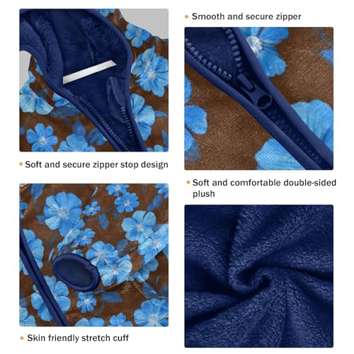 Floral Blue Pattern Print Toddler Fleece Jacket Girl Boys Hooded Fleece Jacket Coat Warm Outwear Zip-up 3-10T3