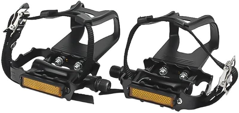 Pedales de bicicleta con clips y correas para ciclismo al aire libre y bicicleta estática de interior Pedales de bicicleta de resina/aleación con husillo de 9/16 pulgadas